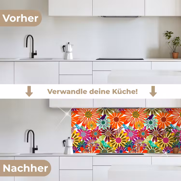 Regenboog - Bloemen - Patronen - Hippie keuken achterwand 2 middel 871 -voor-na_DE