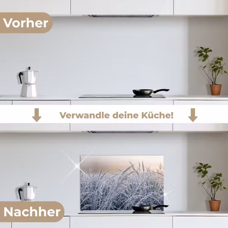 Rijp - Gras - Kristallen - Winter - Minimalistisch keuken achterwand spatscherm klein -voor_na_DE