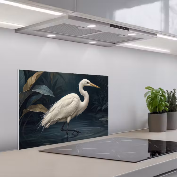 Reiger - Water - Natuur - Modern - Wit keuken achterwand spatscherm klein -3d_schuin