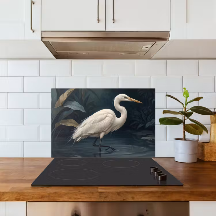 Reiger - Water - Natuur - Modern - Wit keuken achterwand spatscherm klein -sfeer2