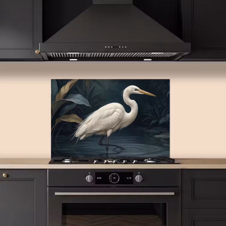 Reiger - Water - Natuur - Modern - Wit keuken achterwand spatscherm klein -sfeer1