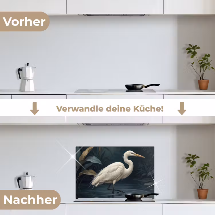 Reiger - Water - Natuur - Modern - Wit keuken achterwand spatscherm klein -voor_na_DE