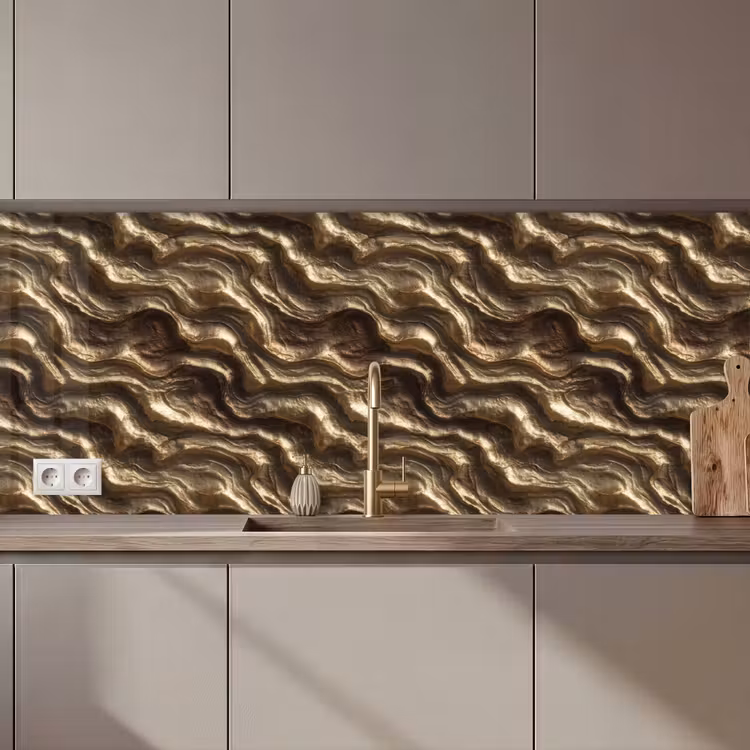 Reliëf - Golven - Abstract - Bronsgoud keuken achterwand 2 middel 871 zz_3dshopping