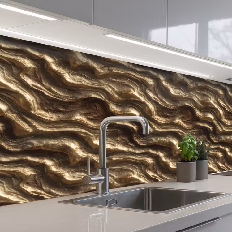 Reliëf - Golven - Abstract - Bronsgoud keuken achterwand 2 middel 871 -3d_schuin
