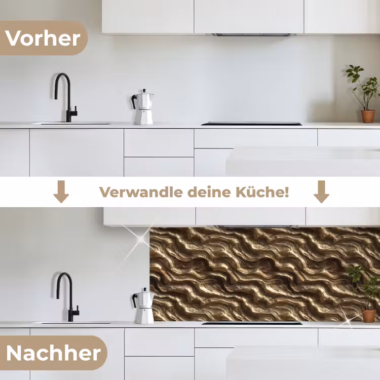 Reliëf - Golven - Abstract - Bronsgoud keuken achterwand 2 middel 871 -voor-na_DE
