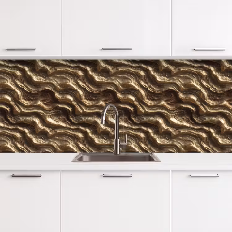 Reliëf - Golven - Abstract - Bronsgoud keuken achterwand 2 middel 871 -3d