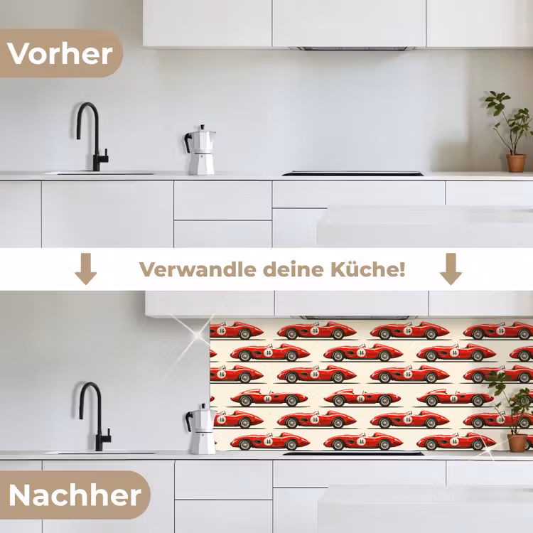 Raceauto - Retro - Rood keuken achterwand 2 middel 871 -voor-na_DE