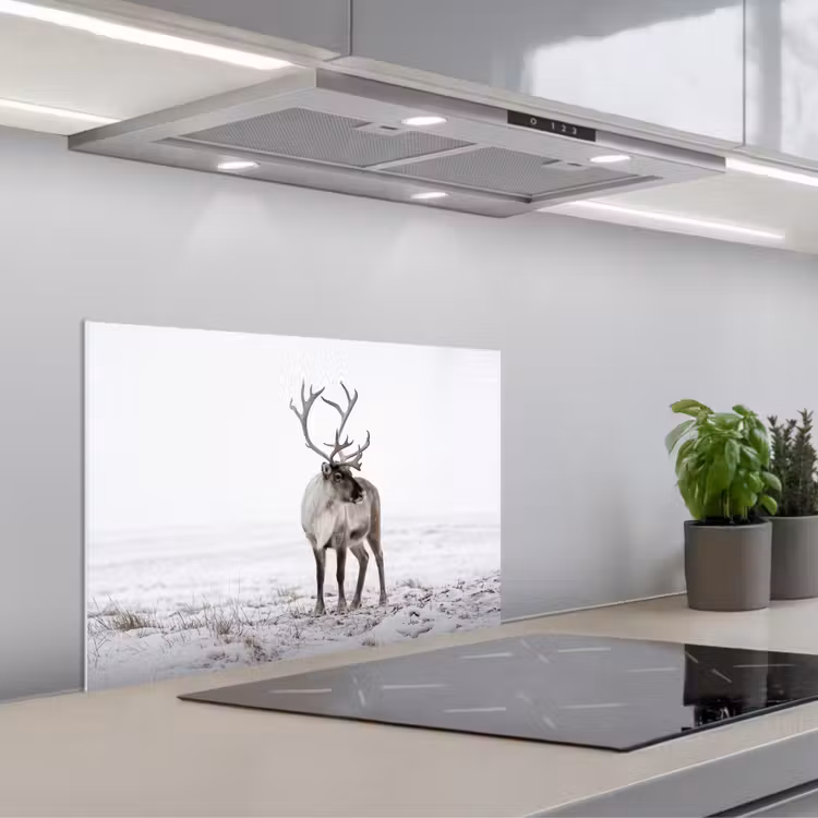 Rendier - Gewei - Sneeuw - Winter keuken achterwand spatscherm klein -3d_schuin