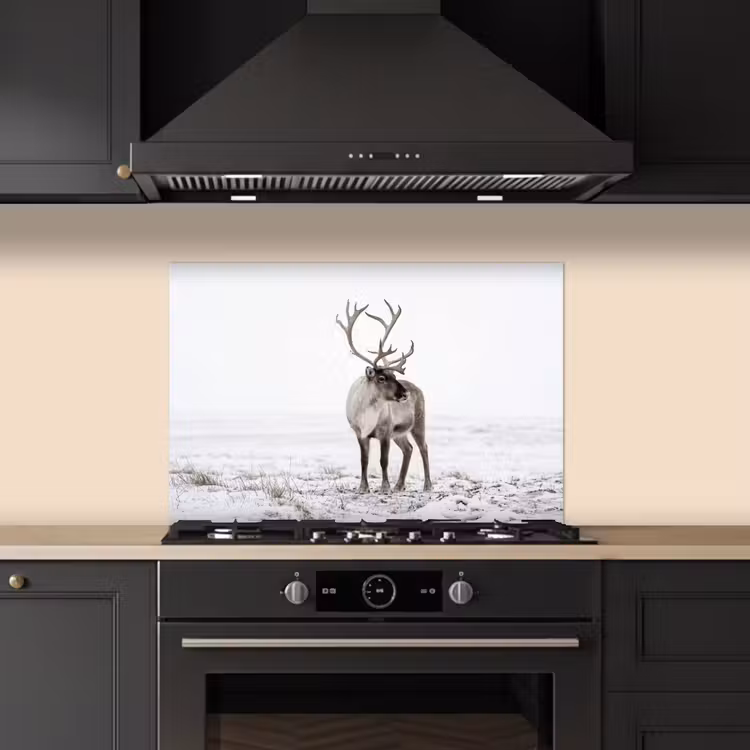 Rendier - Gewei - Sneeuw - Winter keuken achterwand spatscherm klein -sfeer1