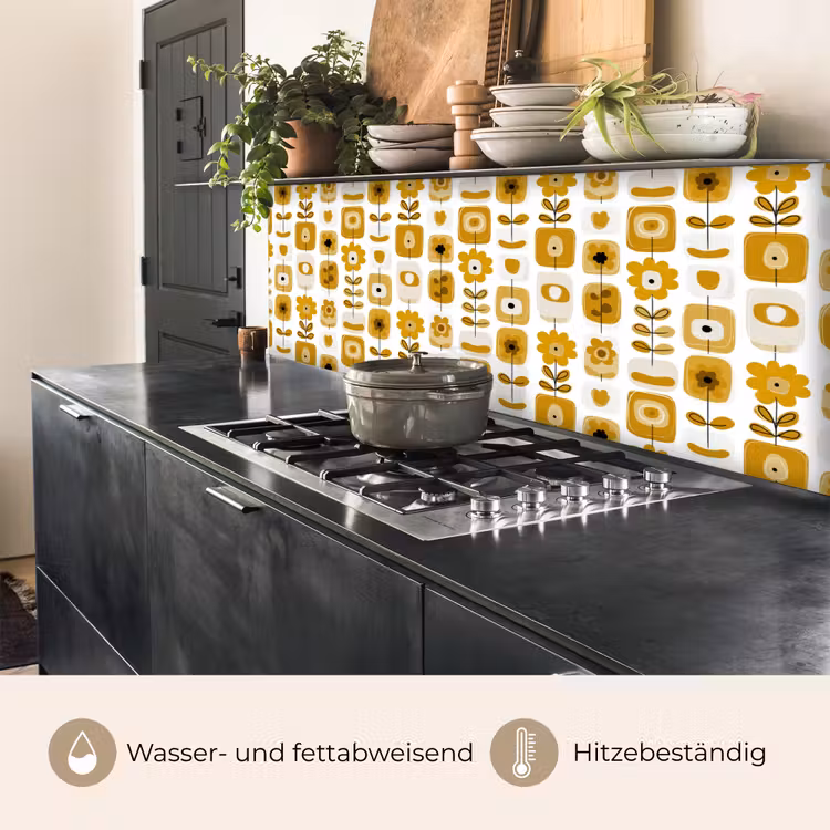 Retro - Abstract - Bloemen - Okergeel keuken achterwand 2 middel 871 -usp_DE