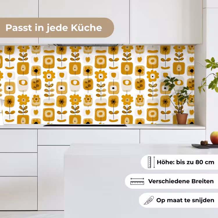 Retro - Abstract - Bloemen - Okergeel keuken achterwand 2 middel 871 -sfeer4_DE