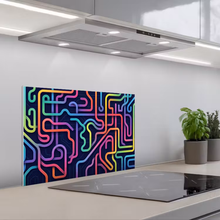 Retro - Abstract - Neon keuken achterwand spatscherm klein -3d_schuin