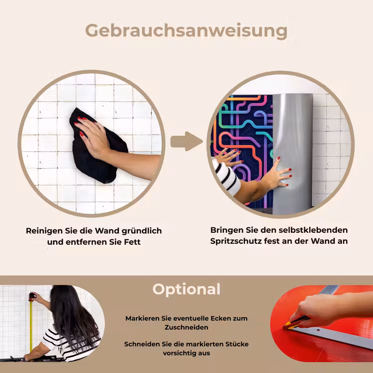 Retro - Abstract - Neon keuken achterwand spatscherm klein -gebruiksaanwijzing_DE
