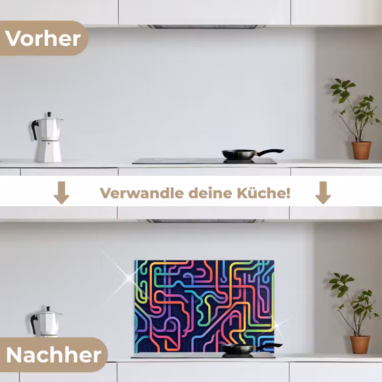 Retro - Abstract - Neon keuken achterwand spatscherm klein -voor_na_DE