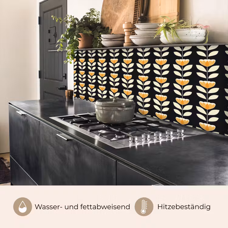 Retro - Bloem - Zwart - Okergeel keuken achterwand 2 middel 871 -usp_DE