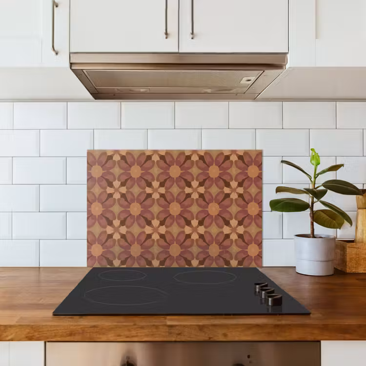 Retro - Bloemen - Bruin keuken achterwand spatscherm klein 900 -sfeer2