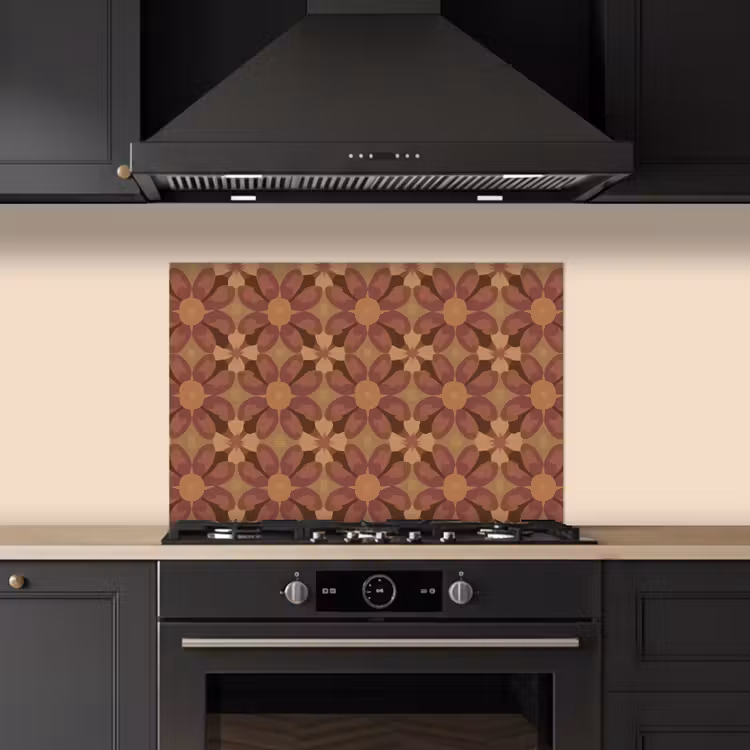 Retro - Bloemen - Bruin keuken achterwand spatscherm klein 900 -sfeer1