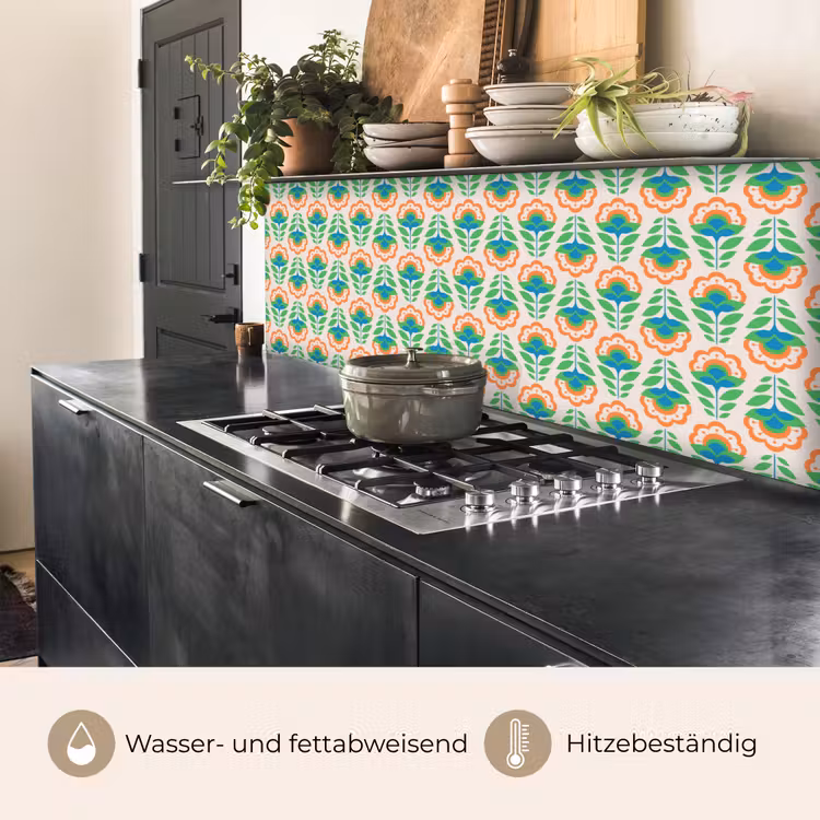 Retro - Bloemen - Design - Groen - Oranje keuken achterwand 2 middel 871 -usp_DE