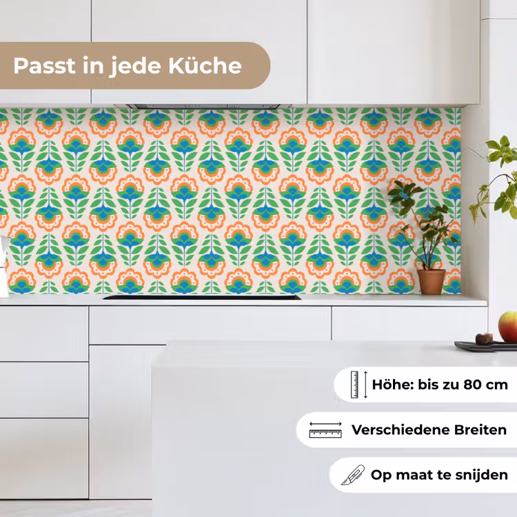 Retro - Bloemen - Design - Groen - Oranje keuken achterwand 2 middel 871 -sfeer4_DE