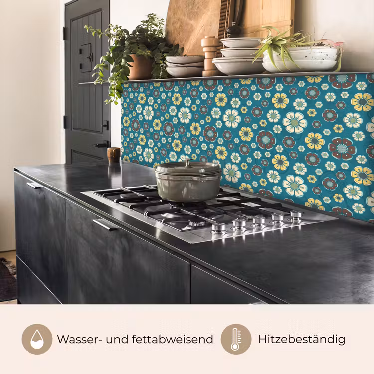 Retro - Bloemen - Patronen - Blauw keuken achterwand 2 middel 871 -usp_DE