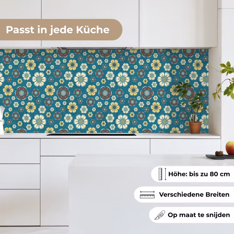 Retro - Bloemen - Patronen - Blauw keuken achterwand 2 middel 871 -sfeer4_DE