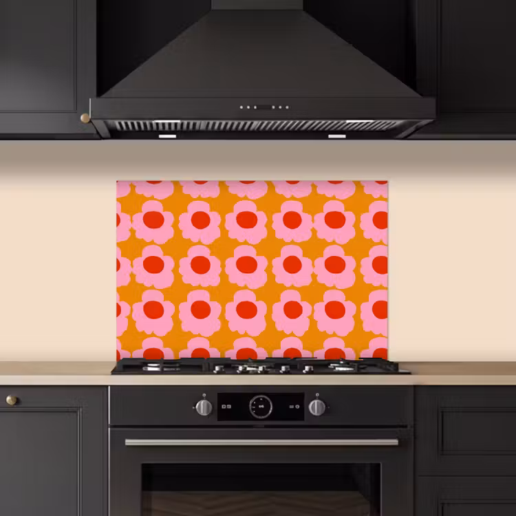 Retro - Bloemen - Roze keuken achterwand spatscherm klein 900 -sfeer1