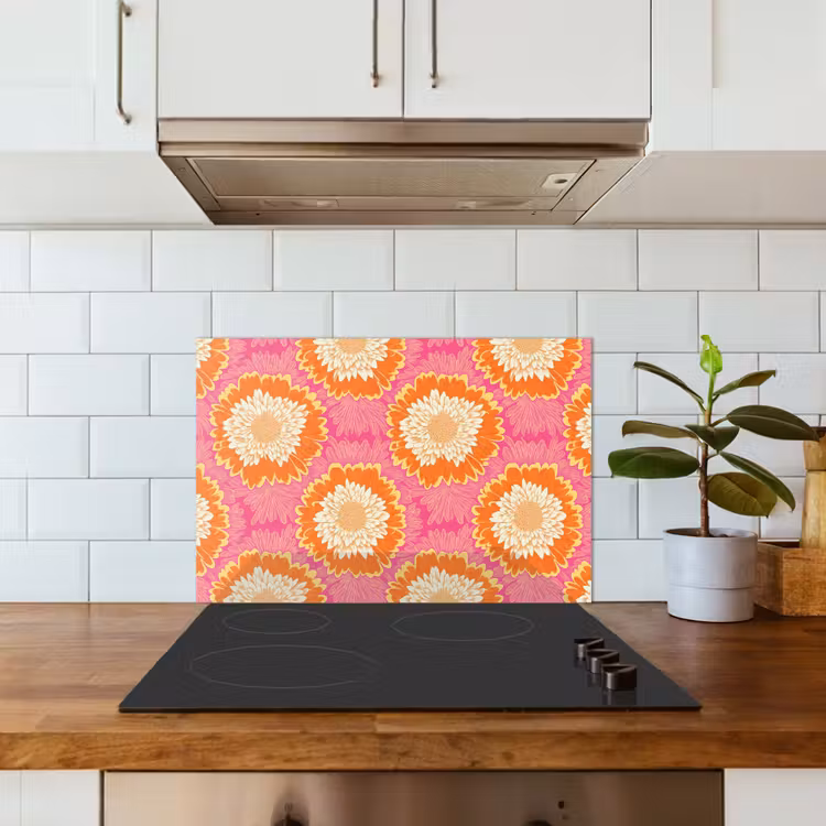Retro - Bloemen - Kleurrijk keuken achterwand spatscherm klein 900 -sfeer2
