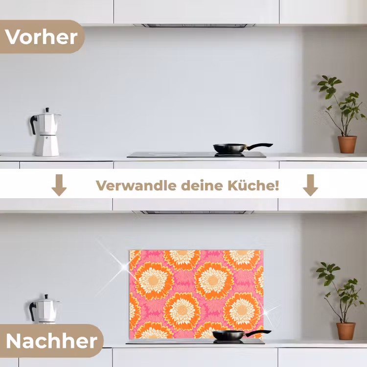 Retro - Bloemen - Kleurrijk keuken achterwand spatscherm klein 900 -voor_na_DE