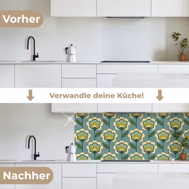 Retro - Design - Jaren 70 - Bloem keuken achterwand 2 middel 871 -voor-na_DE