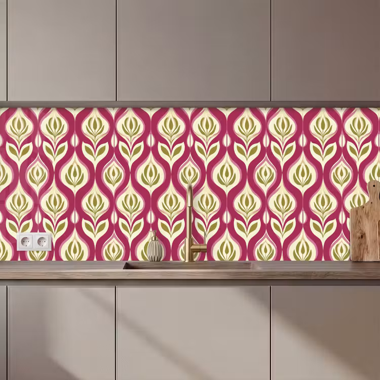 Retro - Floraal - Paars keuken achterwand 2 middel 871 zz_3dshopping