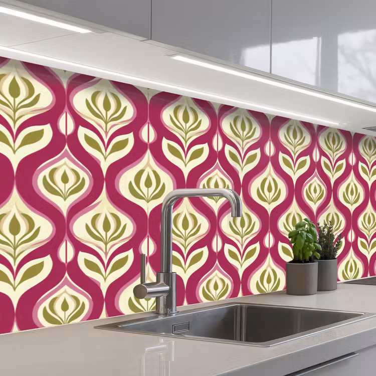 Retro - Floraal - Paars keuken achterwand 2 middel 871 -3d_schuin