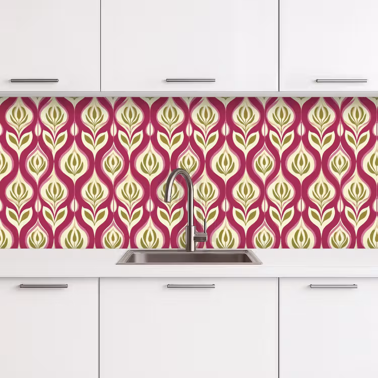 Retro - Floraal - Paars keuken achterwand 2 middel 871 -3d
