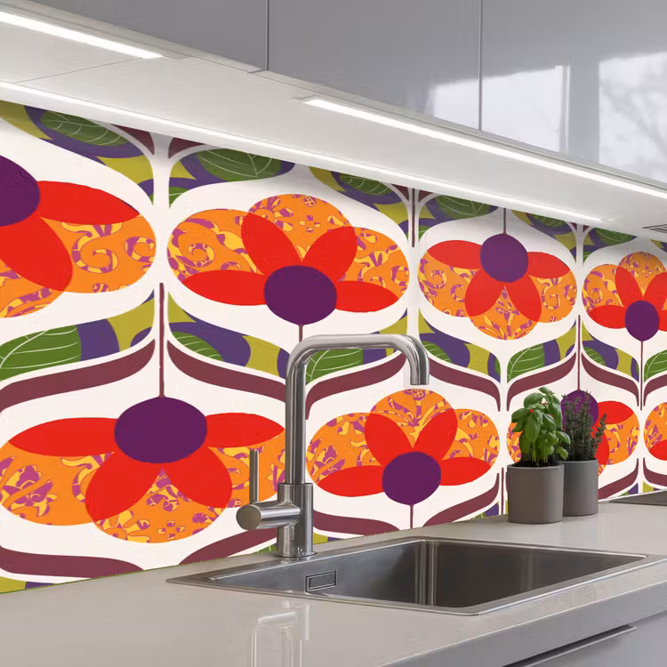 Retro - Flower Power - Vintage - Kleuren keuken achterwand 2 middel 871 -3d_schuin