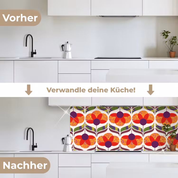 Retro - Flower Power - Vintage - Kleuren keuken achterwand 2 middel 871 -voor-na_DE