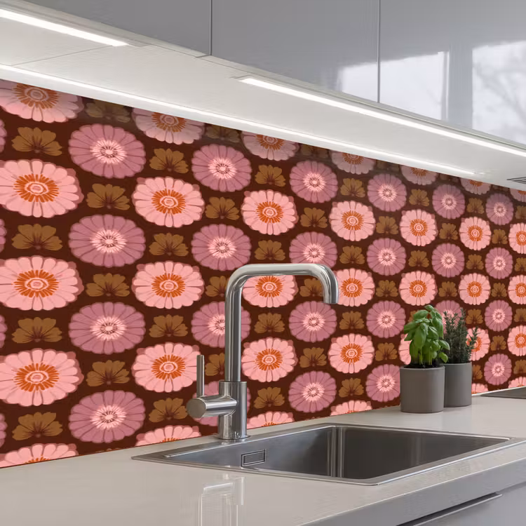 Retro - Madelief - Roze keuken achterwand 2 middel 871 -3d_schuin