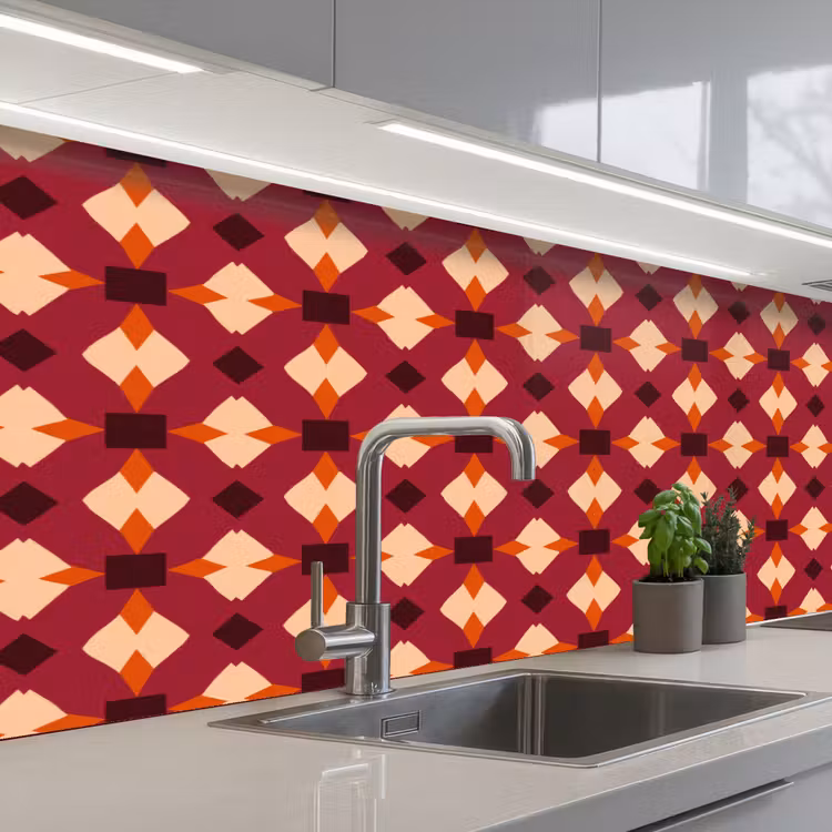 Retro - Patroon - Kleurrijk keuken achterwand 2 middel 871 -3d_schuin