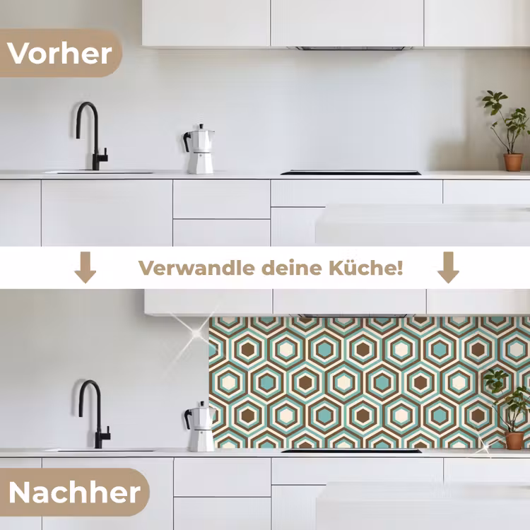 Retro - Honeycomb - Blauw - Bruin keuken achterwand 2 middel 871 -voor-na_DE