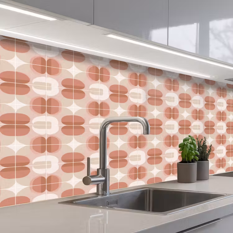 Retro - Klassiek - Roze keuken achterwand 2 middel 871 -3d_schuin