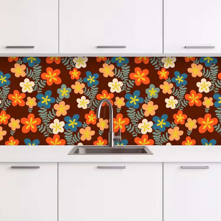 Retro - Patronen - Bloemen - Jaren 70 keuken achterwand 2 middel 871 -3d