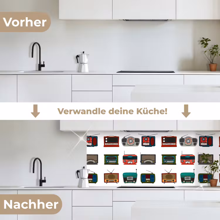 Retro - Radio - Design keuken achterwand 2 middel 871 -voor-na_DE