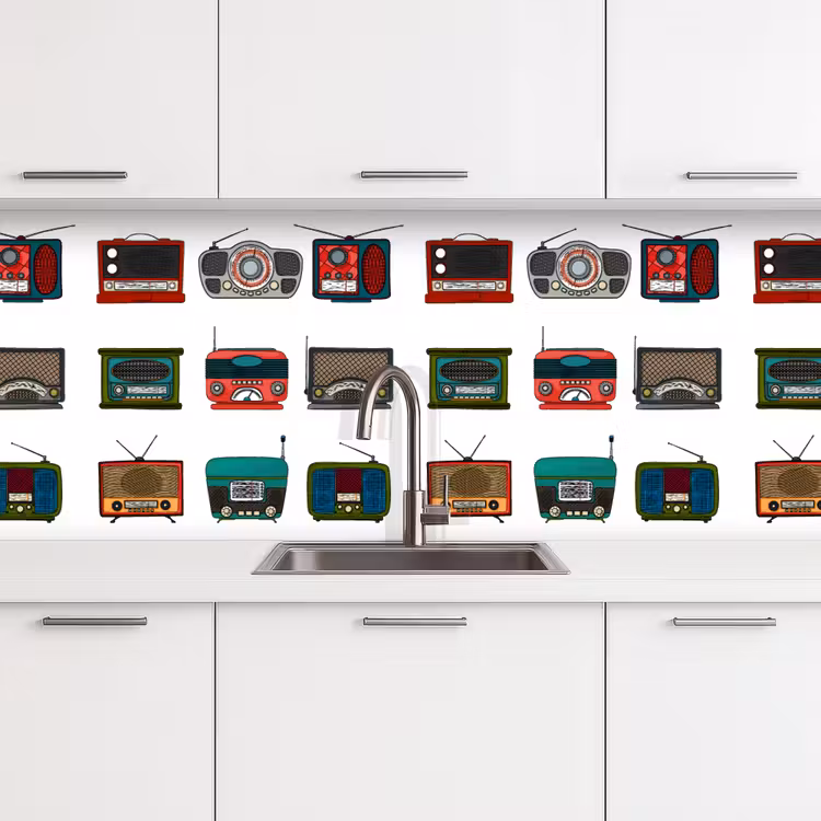Retro - Radio - Design keuken achterwand 2 middel 871 -3d