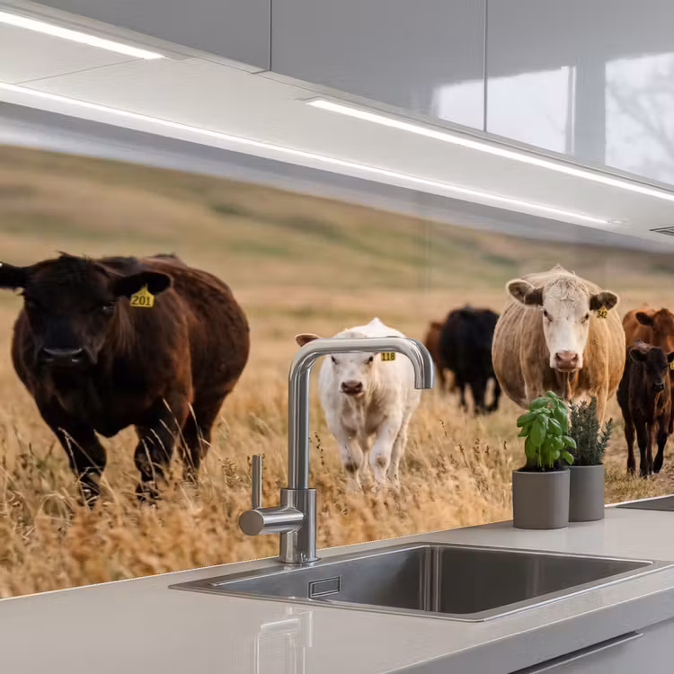 Runderen - Kudde - Landschap - Weide - Rustig keuken achterwand 2 middel -3d_schuin