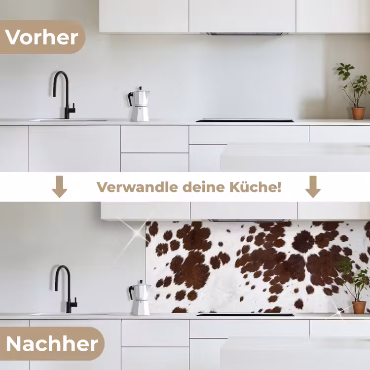 Koeienhuid - Klassiek - Bruin keuken achterwand 2 middel -voor-na_DE