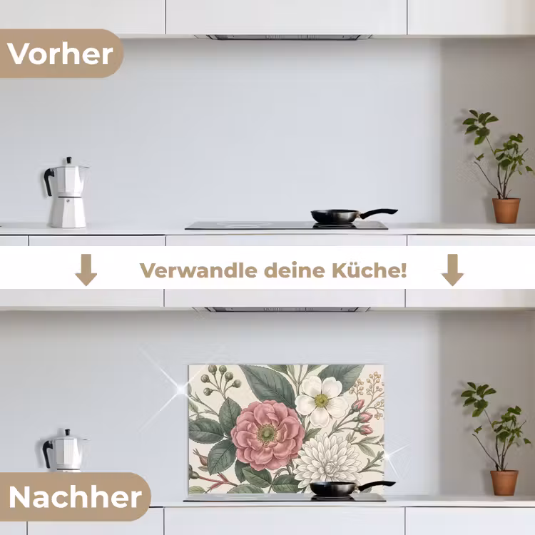 Romantisch - Design - Kleurrijk keuken achterwand spatscherm klein -voor_na_DE