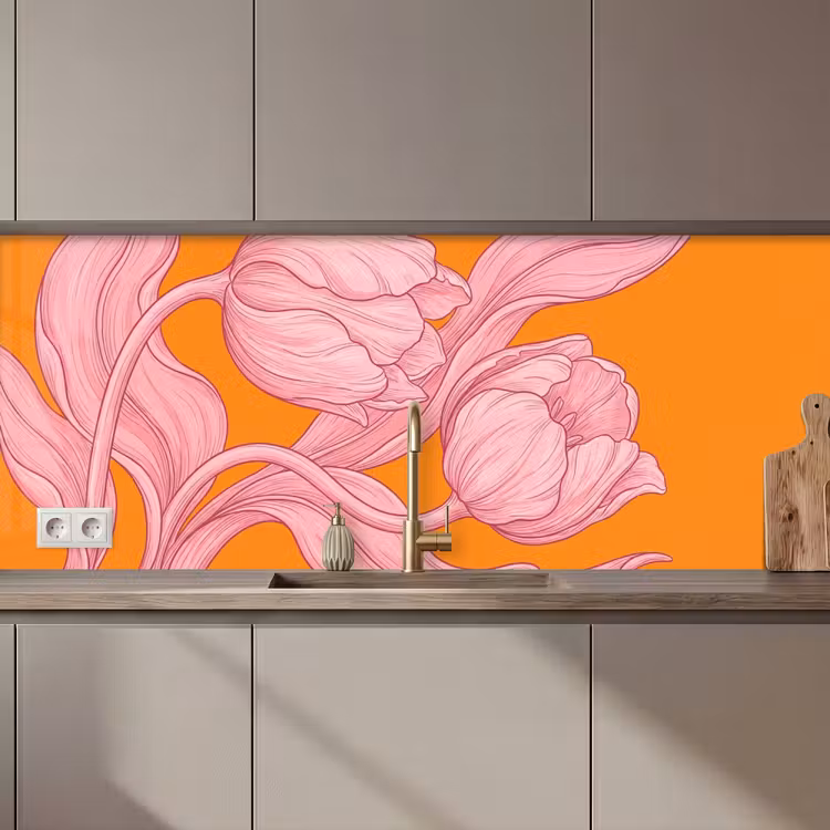Küchenrückwand - Rosa Blumen – Modern - Roze bloemen - Modern keuken achterwand 2 middel zz_3dshopping