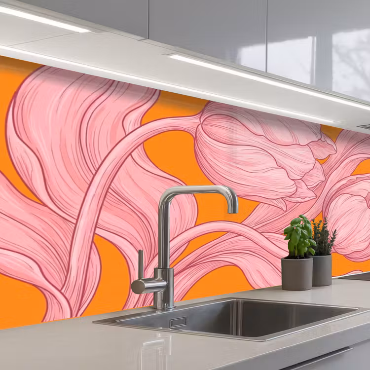 Küchenrückwand - Rosa Blumen – Modern - Roze bloemen - Modern keuken achterwand 2 middel