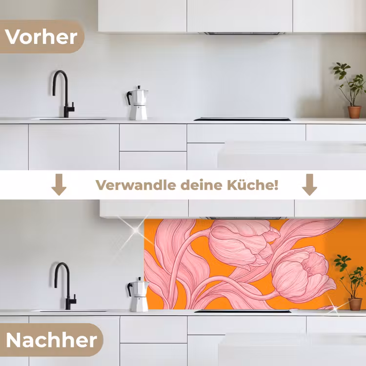 Küchenrückwand - Rosa Blumen – Modern - Roze bloemen - Modern keuken achterwand 2 middel