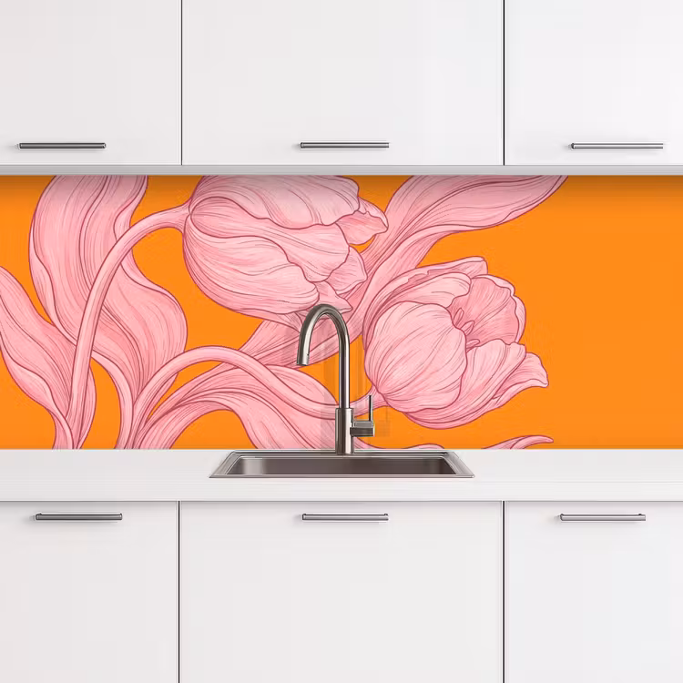 Küchenrückwand - Rosa Blumen – Modern - Roze bloemen - Modern keuken achterwand 2 middel