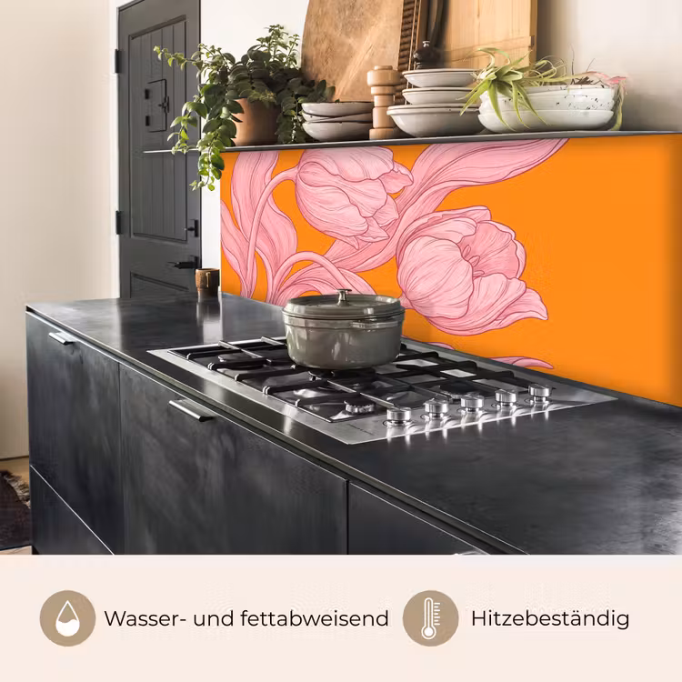 Küchenrückwand - Rosa Blumen – Modern - Roze bloemen - Modern keuken achterwand 2 middel