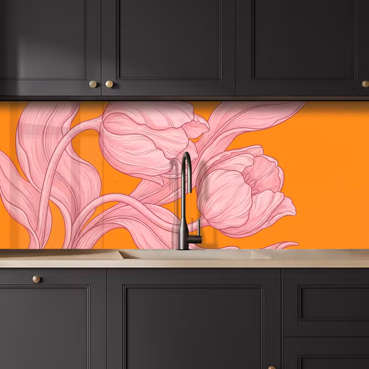 Küchenrückwand - Rosa Blumen – Modern - Roze bloemen - Modern keuken achterwand 2 middel